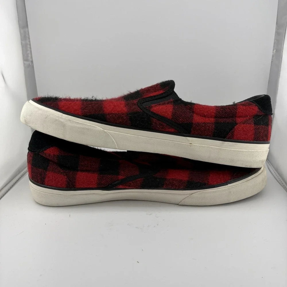 Polo Ralph Lauren Thompson Mens 12 Red Buffalo Check Plaid Slip On Sneakers